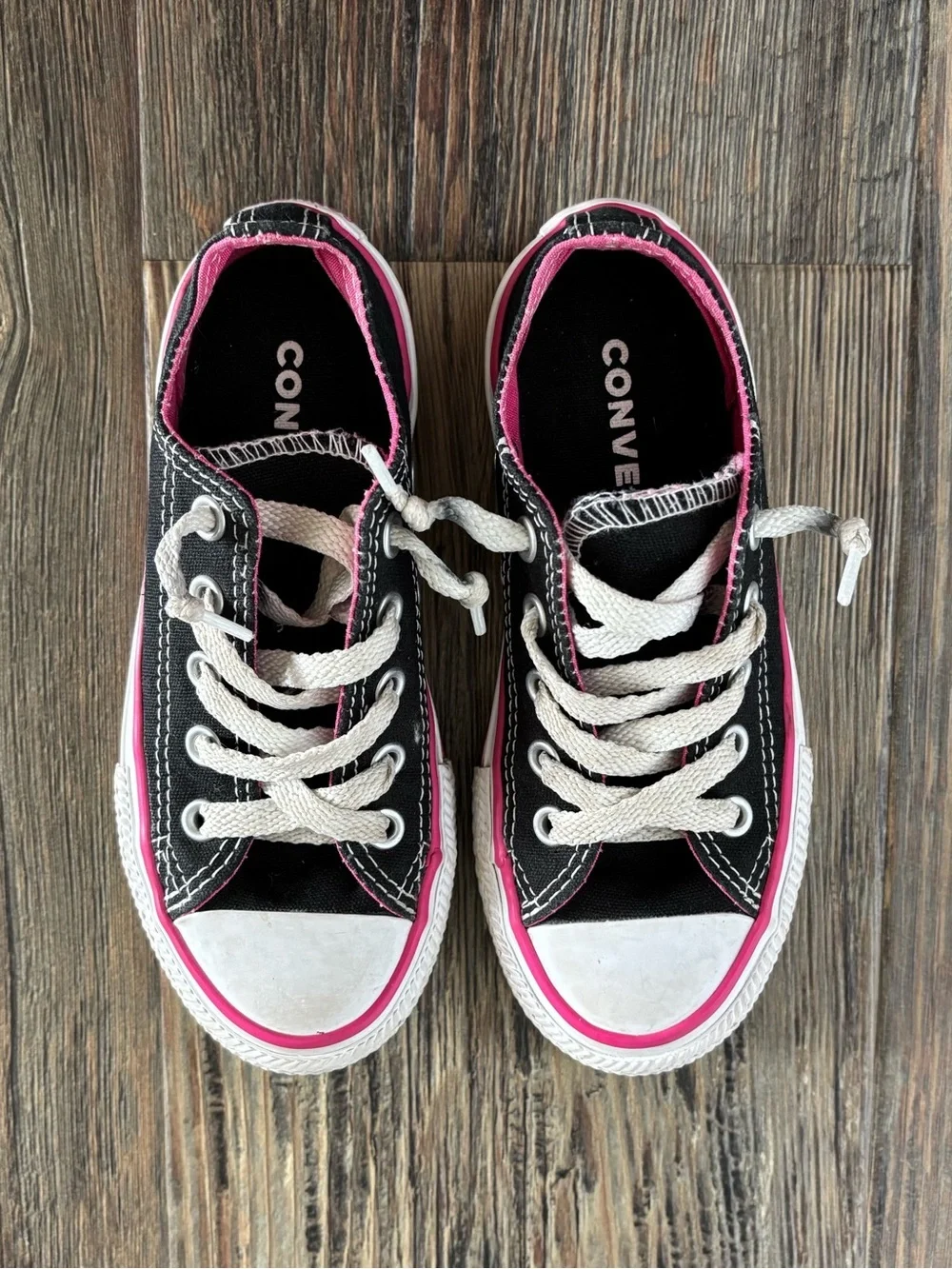 Converse Chuck Taylor Double Tongue Oxford Low Top Sneakers Jrs Sz 11 Black Pink